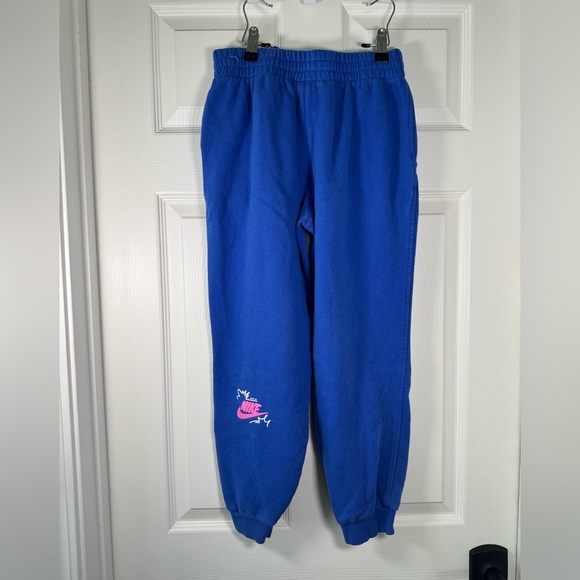Nike Girls Colbolt Blue Joggers With Pink Groovy Logo Size Large - Picture 7 of 10